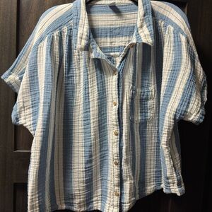 Blue and White Striped Button-Up Shirt